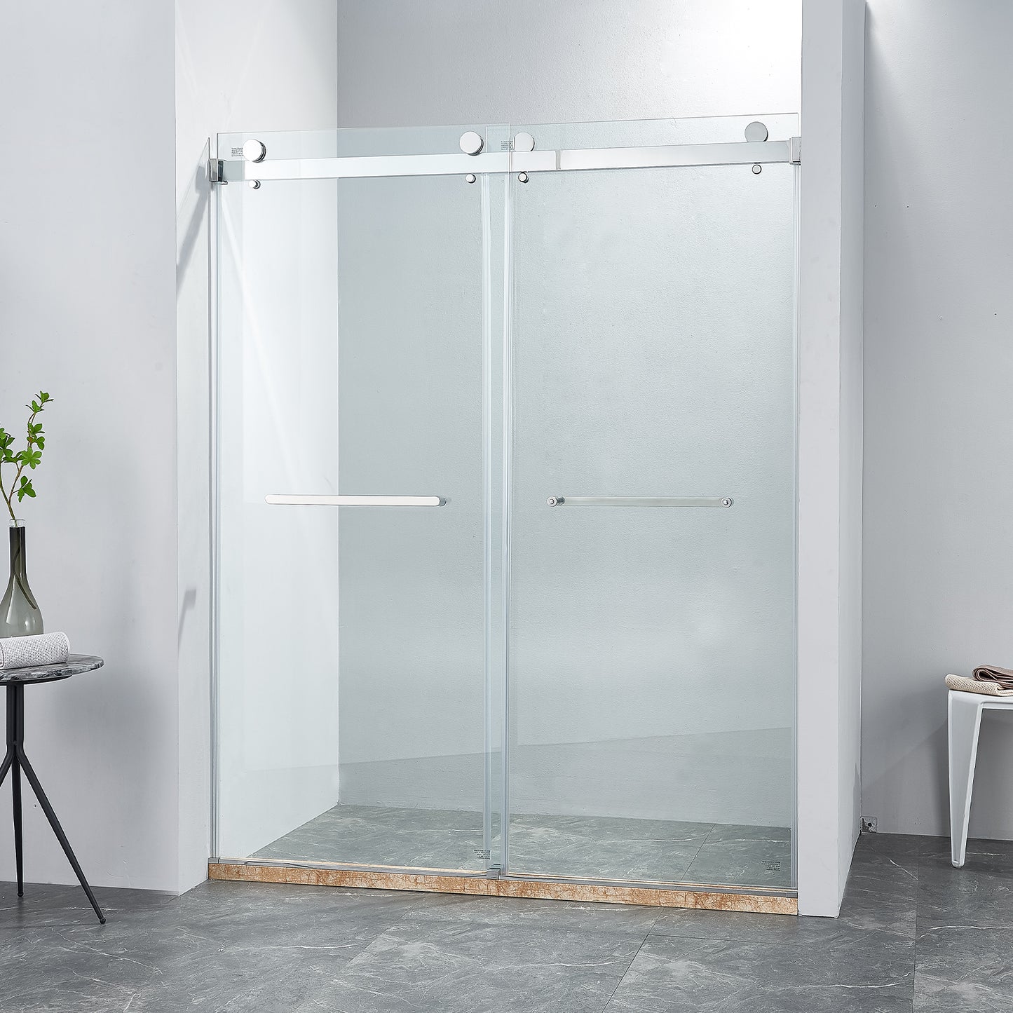 Adoric Frameless Double Sliding Shower Door, 45"-48" W x 72" H , 3/8 "(10mm) Clear Tempered Safety Glass Silent Top Rollers and 304 Stainless Steel Handles