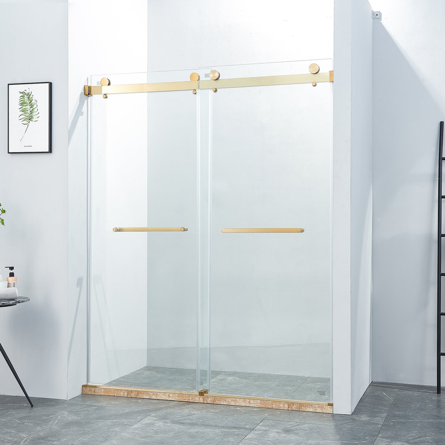 Adoric Frameless Double Sliding Shower Door, 45"-48" W x 72" H , 3/8 "(10mm) Clear Tempered Safety Glass Silent Top Rollers and 304 Stainless Steel Handles