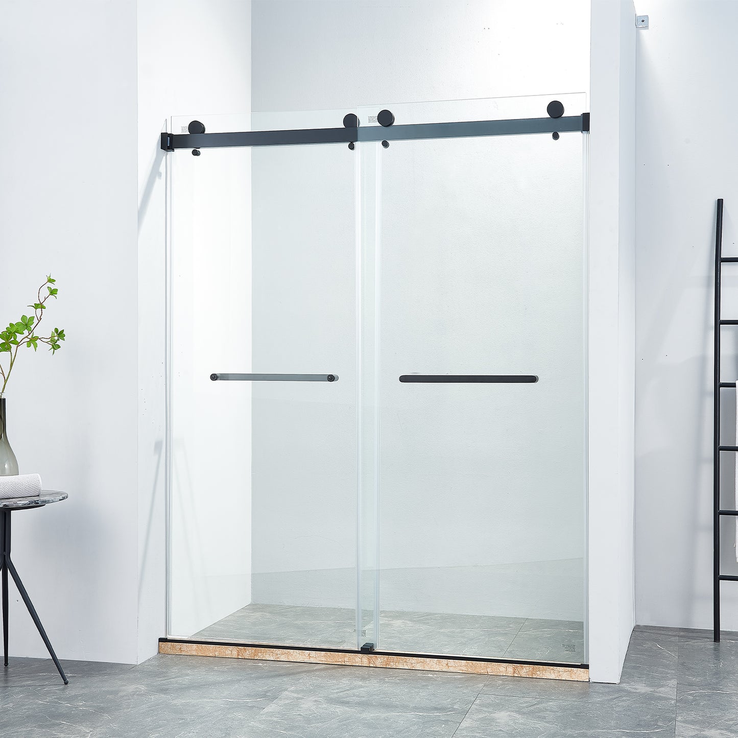 Adoric Frameless Double Sliding Shower Door, 45"-48" W x 72" H , 3/8 "(10mm) Clear Tempered Safety Glass Silent Top Rollers and 304 Stainless Steel Handles