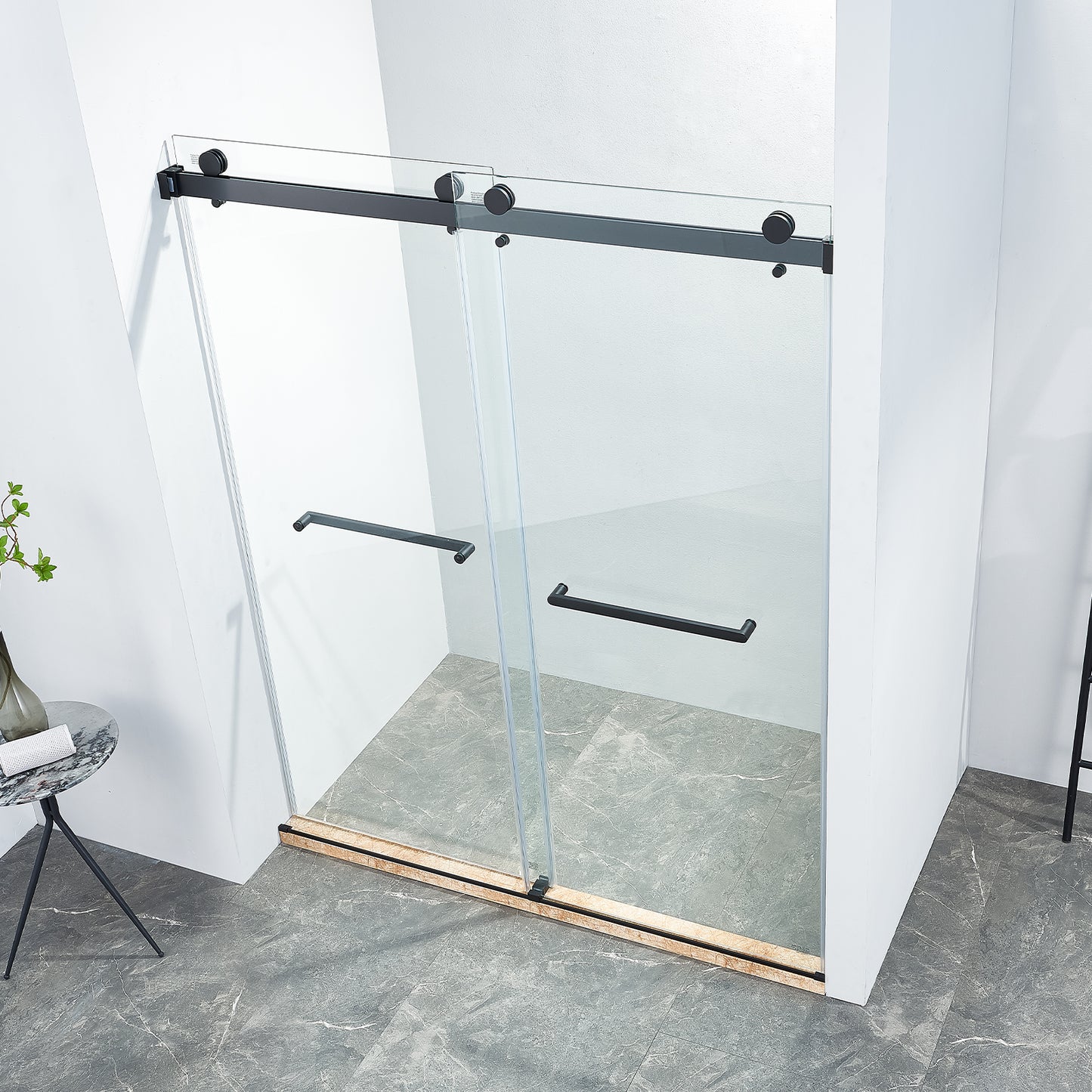 Adoric Frameless Double Sliding Shower Door, 45"-48" W x 72" H , 3/8 "(10mm) Clear Tempered Safety Glass Silent Top Rollers and 304 Stainless Steel Handles