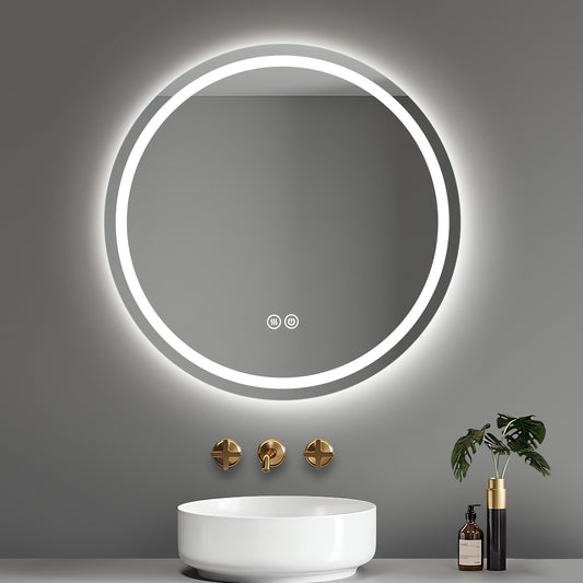 Adoric 32" Round LED Bathroom Mirror, Backlit Anti-Fog Wall Mounted Lighted Bathroom Vanity Mirror 3 Colors Light Dimmable Smart Makeup Mirror with Touch Switch for Home,Bathroom,Bedroom