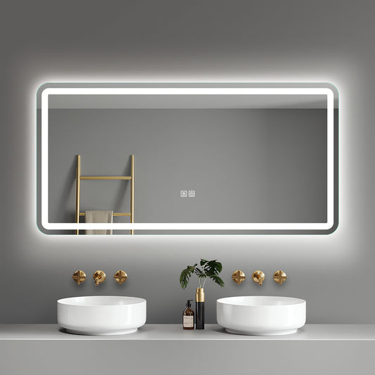 LED Bathroom Mirror 48"x 24" with Anti-Fog and Memory Function, Dimmable Wall Mirrors, Waterproof Led Mirror, Lighted Bathroom Vanity Mirror for Wall, 3 Colors LED Vanity Mirror(Horizontal/Vertical)