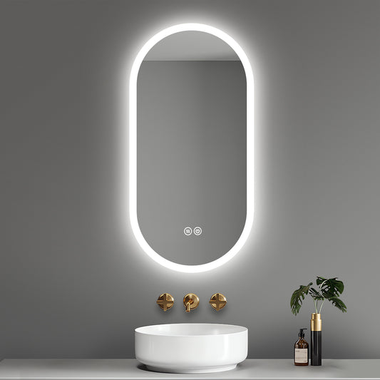 20"X39" LED Bathroom Mirror with Lights, Oval Vanity Mirror Anti-Fog, Dimmable, Backlit + Front Lit, Lighted Wall Mounted Mirror, 3 Colors, Memory Function, Tempered Glass, Shatterproof